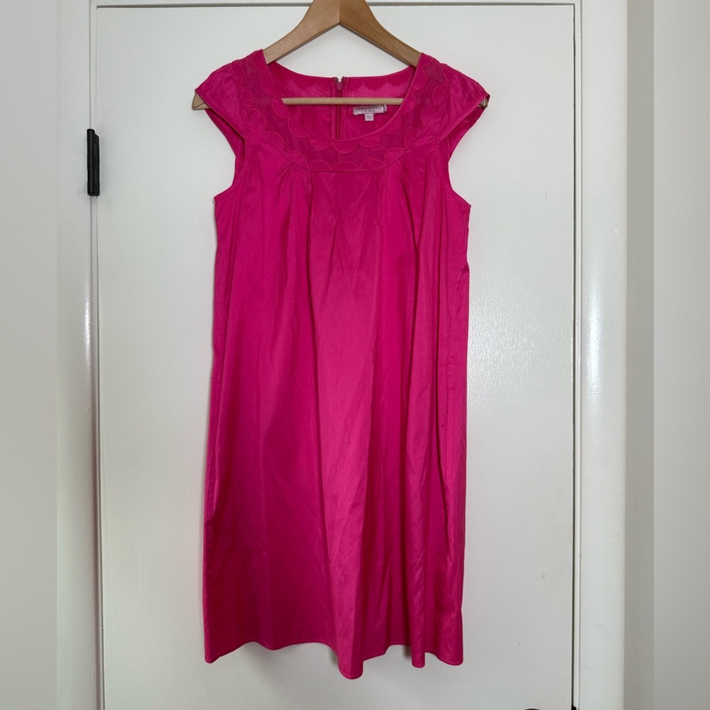 Calypso St. Barth 100% Silk Hot Pink A-Line Shift Dress Scallop Cap Sleeve XS
